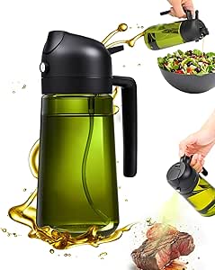 2 in 1 Ölsprüher für Speiseöl, UV-Schutz Sprühflasche Öl, 470ML Cooking Oil Sprayer, Ölsprühgerät für Heißluftfritteuse mit Bürste, Sprühöl, Zum Kochen,Grillen,Küche, Heißluftfritteuse,Backen