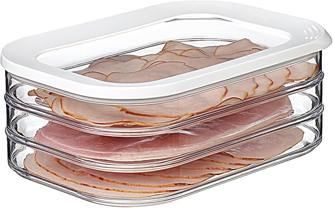 Mepal Aufschnittboxen für Kühlschrank mit 3 lagen - Wurst Aufbewahrung Kühlschrank mit Deckel - Geeignet zur Aufbewahrung von Fleischprodukten - Kühlschrank Organizer Aufschnitt - 3 x 550 ml - White
