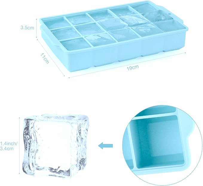 JOPHEK Eiswürfelform, 2 Stück 30 Fach Silikon Eiswürfelschale, Große Quadratische Eiswürfel 3.5cm für Cocktails Whisky Wein Obst Fruchtpürees Eiscreme Eistee