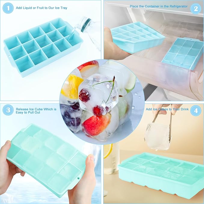 JOPHEK Eiswürfelform, 2 Stück 30 Fach Silikon Eiswürfelschale, Große Quadratische Eiswürfel 3.5cm für Cocktails Whisky Wein Obst Fruchtpürees Eiscreme Eistee