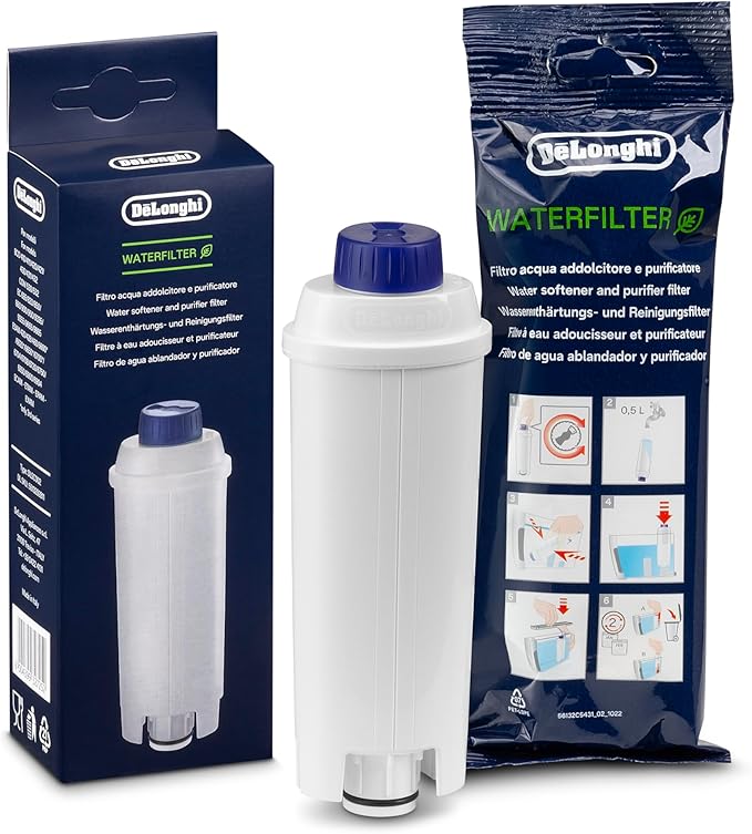 De'Longhi Original Wasserfilter DLSC002 - Zubehör für De'Longhi Kaffeevollautomaten mit Wasserfilter,Pflege und Schutz der Maschine,optimiert die Kaffeequalität und schützt vor Kalk,‎0.5 L,Weiß,1 Pack