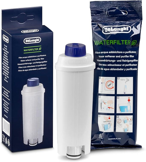 De'Longhi Original Wasserfilter DLSC002 - Zubehör für De'Longhi Kaffeevollautomaten mit Wasserfilter,Pflege und Schutz der Maschine,optimiert die Kaffeequalität und schützt vor Kalk,‎0.5 L,Weiß,1 Pack