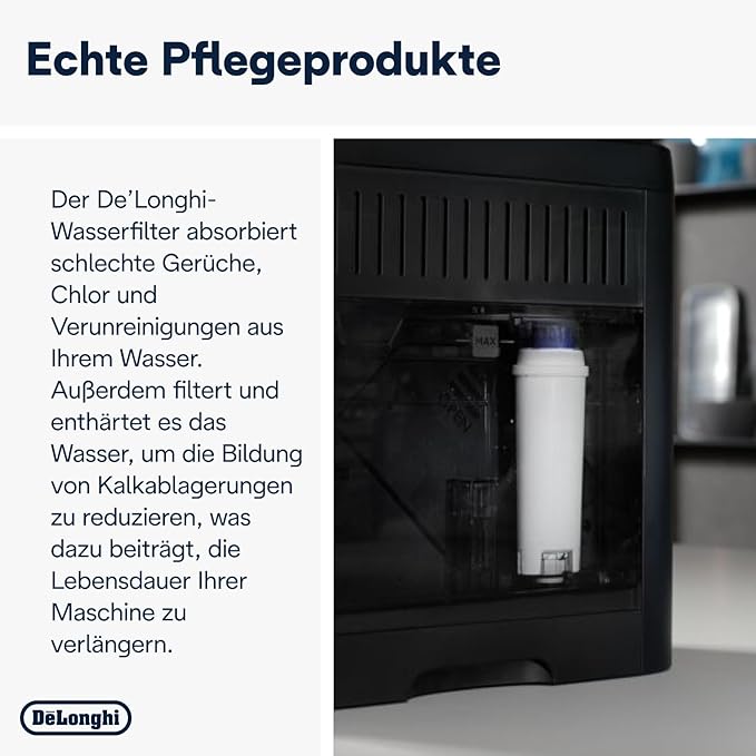 De'Longhi Original Wasserfilter DLSC002 - Zubehör für De'Longhi Kaffeevollautomaten mit Wasserfilter,Pflege und Schutz der Maschine,optimiert die Kaffeequalität und schützt vor Kalk,‎0.5 L,Weiß,1 Pack