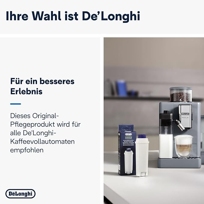 De'Longhi Original Wasserfilter DLSC002 - Zubehör für De'Longhi Kaffeevollautomaten mit Wasserfilter,Pflege und Schutz der Maschine,optimiert die Kaffeequalität und schützt vor Kalk,‎0.5 L,Weiß,1 Pack