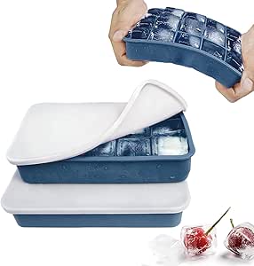 Eiswürfelform Silikon Eiswürfelbehälter mit Deckel 15-Fach 3cm Quadratische Eiswürfel Ice Cube Tray für Whisky, Cocktails Blau, 2 Stück Marke: muenfly