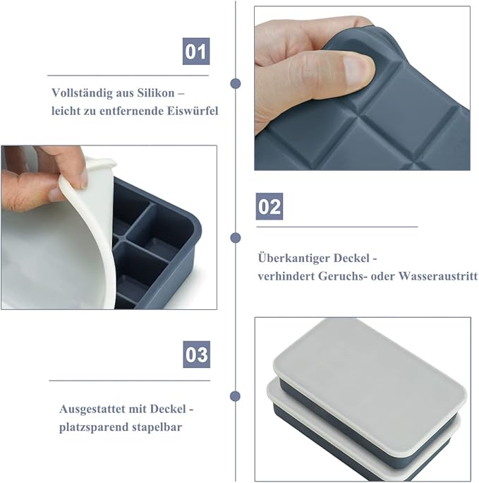 Eiswürfelform Silikon Eiswürfelbehälter mit Deckel 15-Fach 3cm Quadratische Eiswürfel Ice Cube Tray für Whisky, Cocktails Blau, 2 Stück Marke: muenfly